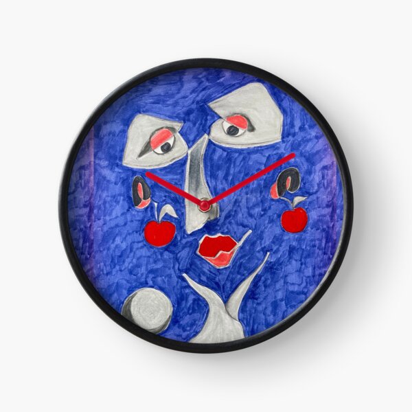 Blue face with cherries Clock