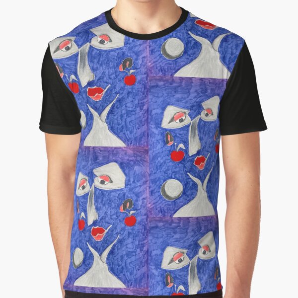 Blue face with cherries Graphic T-Shirt