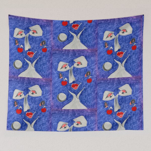 Item preview, Blue face with cherries designed and sold by Sarah Curtiss.