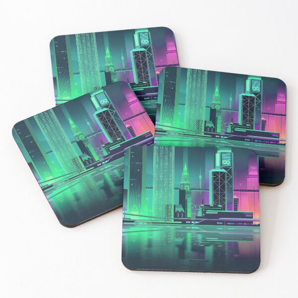 Item preview, Purple & Turquoise neon skyscrapers  designed and sold by NexusArts.