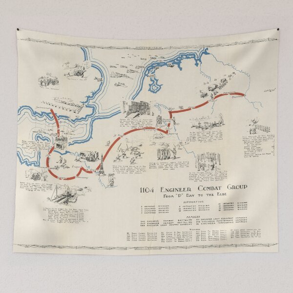 Item preview, Old WWII 1104 Engineer Combat Group Route (1945) Vintage D-Day to V-Day US Military Map designed and sold by BravuraMedia.