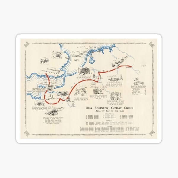 Item preview, Old WWII 1104 Engineer Combat Group Route (1945) Vintage D-Day to V-Day US Military Map designed and sold by BravuraMedia.