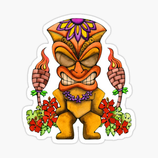 The Big Kahuna Hawaii Tiki Art Sticker