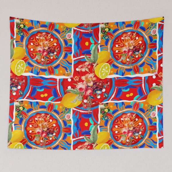 Item preview, Summer citrus ,boho,floral Mediterranean style ,lemon fruit pattern  designed and sold by MariaMarinova.
