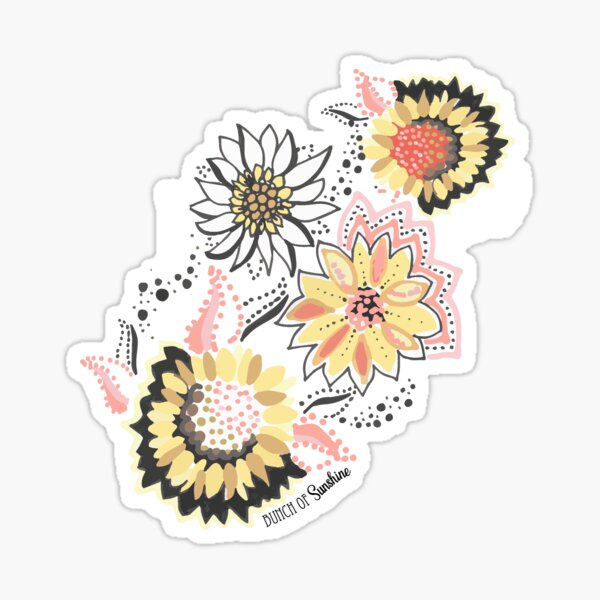 Sunflower Floral Graphic Placement - Cool Bold Linework Flowers Sticker