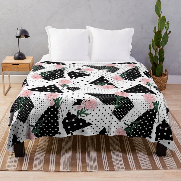 Item preview, Black and White Polka dot with oriental blooming soft pink flowers, Black and White Polka dot Pattern, Black and White Polka dot Design, Polka Dot designed and sold by graphic-genie.