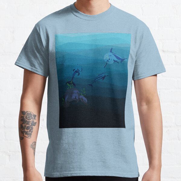 Underwater Geometric Water with Dolphins and Manatees Classic T-Shirt