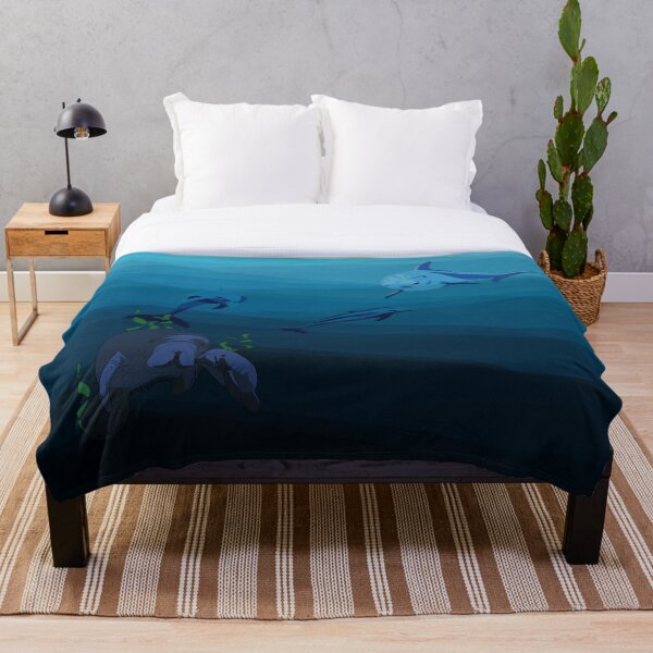Underwater Geometric Water with Dolphins and Manatees Throw Blanket