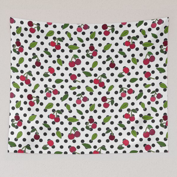Item preview, Black and White Polka dot with Pink cherry and leaves, Black and White Polka dot Pattern, Black and White Polka dot Design, Polka Dot designed and sold by graphic-genie.