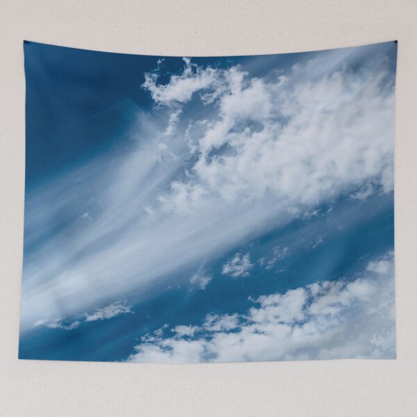 Item preview, Blue Sky White Clouds Jet Stream over Lake Beach designed and sold by HppyStrngHelthy.