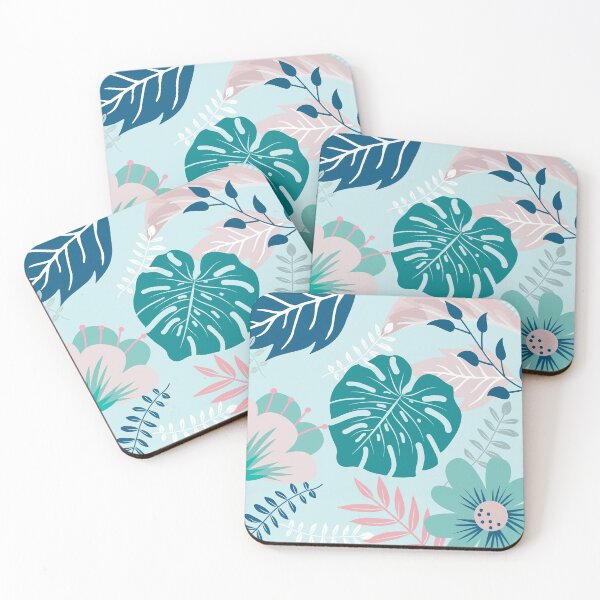 Item preview, Sky Bule and Green Monstera and Flowers Art  designed and sold by JooArtPrints  ★★★★★.