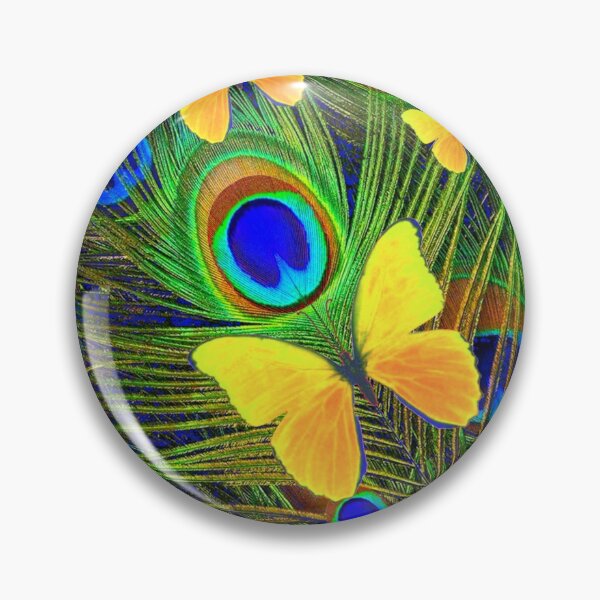 Item preview, YELLOW BUTTERFLIES GREEN PEACOCK FEARTHER PATTERN ART  designed and sold by sharlesart.