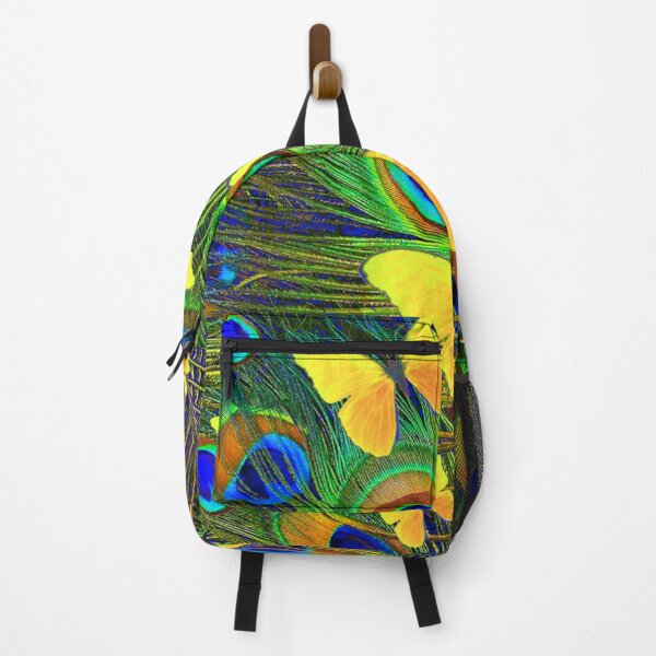 Item preview, YELLOW BUTTERFLIES GREEN PEACOCK FEARTHER PATTERN ART designed and sold by sharlesart.