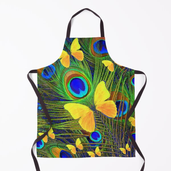 Item preview, YELLOW BUTTERFLIES GREEN PEACOCK FEARTHER PATTERN ART designed and sold by sharlesart.