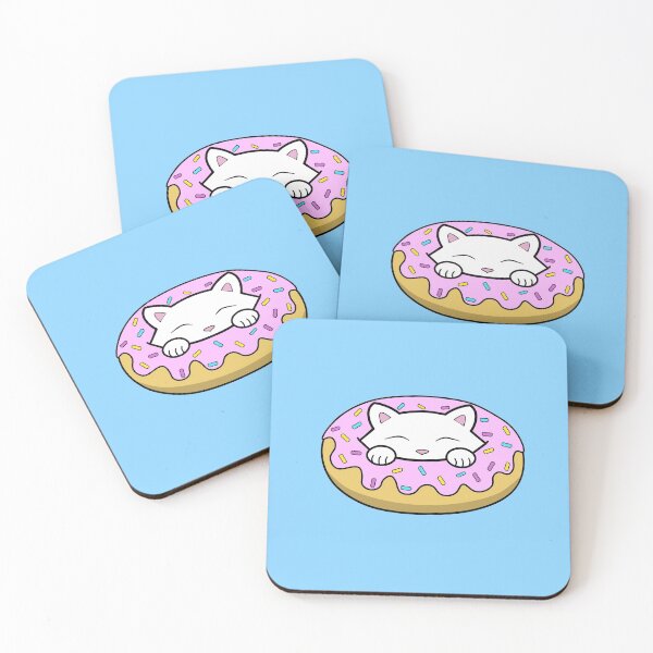 Item preview, Cute white kitten eating a pink doughnut with sprinkles on top of it designed and sold by Purr95.
