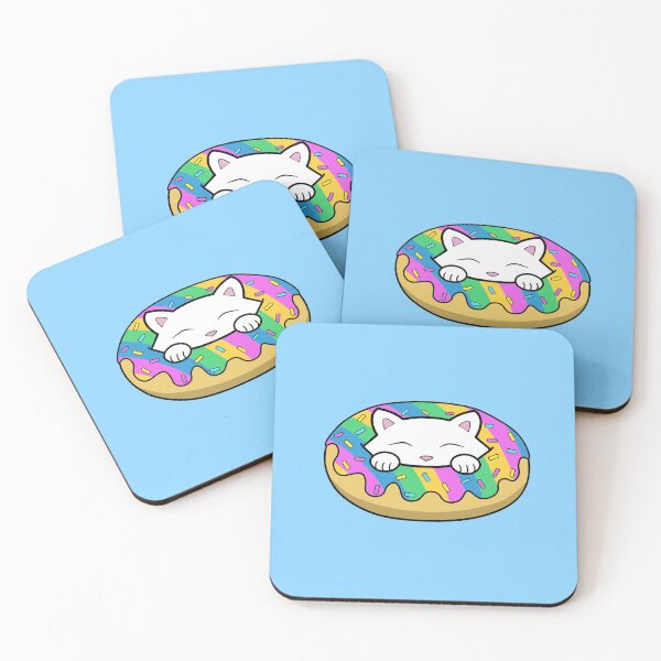 Item preview, Cute white kitten eating a colorful rainbow doughnut with sprinkles on top of it designed and sold by Purr95.