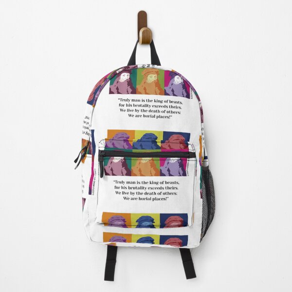 Item preview, pop art Leonardo da Vinci, da Vinci vegan quotes, “Truly man is the king of beasts, for his brutality exceeds theirs. We live by the death of others: We are burial places! ” designed and sold by challengecafe.