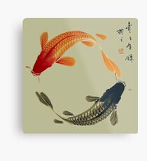 Black and Orange Koi Circle Metal Print