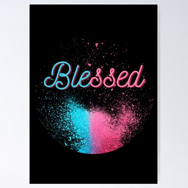Item preview, Blessed - bright Pink and blue paint splatter designed and sold by Alison Passmore.