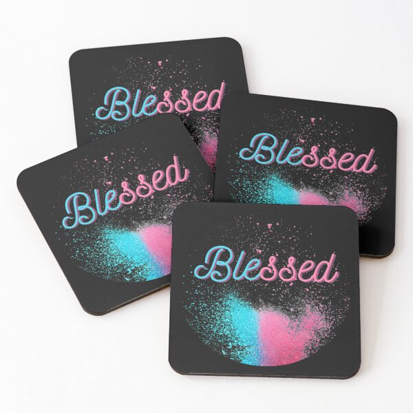 Item preview, Blessed - bright Pink and blue paint splatter designed and sold by Alison Passmore.
