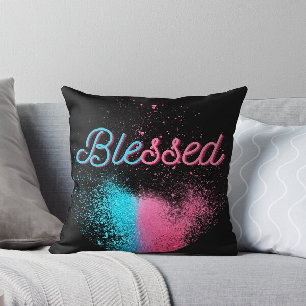 Item preview, Blessed - bright Pink and blue paint splatter designed and sold by Alison Passmore.