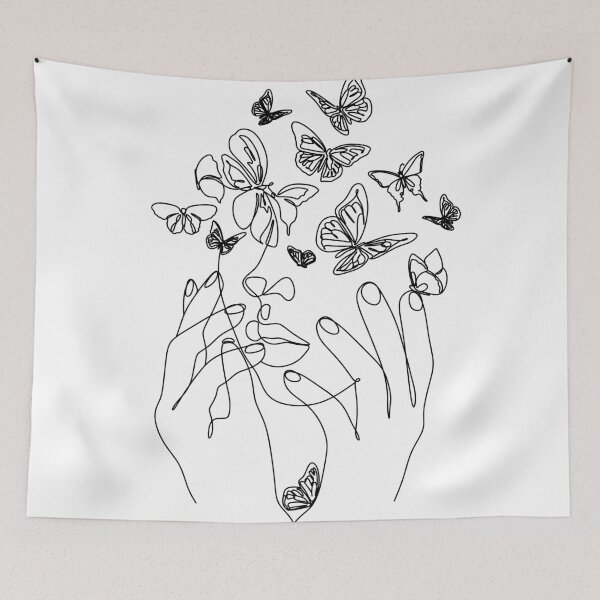 Item preview, Abstract face with butterfly by one line drawing. Portrait minimalistic style.  Botanical print. Nature symbol of cosmetics. Modern continuous line art.  Fashion print. Beaty salon art designed and sold by OneLinePrint.