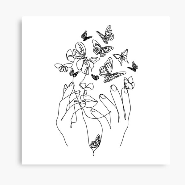 Abstract face with butterfly by one line drawing. Portrait minimalistic style.  Botanical print. Nature symbol of cosmetics. Modern continuous line art.  Fashion print. Beaty salon art Canvas Print