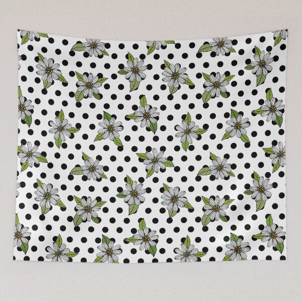 Item preview, Black and White Polka dot With white daisies sketch black outlines, Black and White Polka dot Pattern, Black and White Polka dot Design, Polka Dot designed and sold by graphic-genie.
