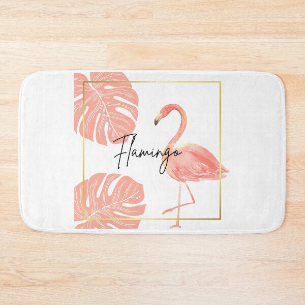 Item preview, Flamingo and pink tropical monstera leaves with gold border illustration designed and sold by cinnamonbay.