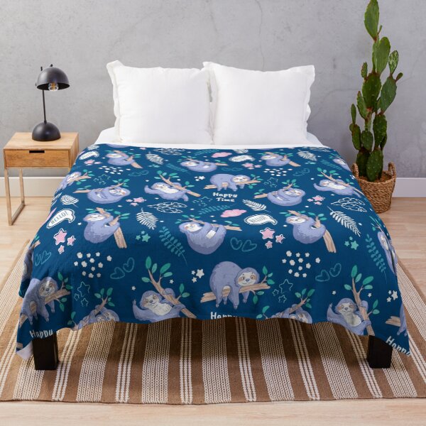 Sloths tropical elements cute pattern Throw Blanket