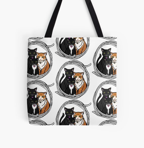 Cat Portrait - Modeled after my cats, black tuxedo orange cat, family love, fur baby, Pick your own background color! All Over Print Tote Bag