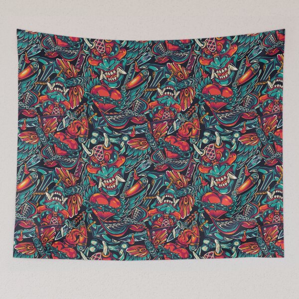 Item preview, Vintage Tattoos Colorful Seamless Pattern designed and sold by Peekonet.