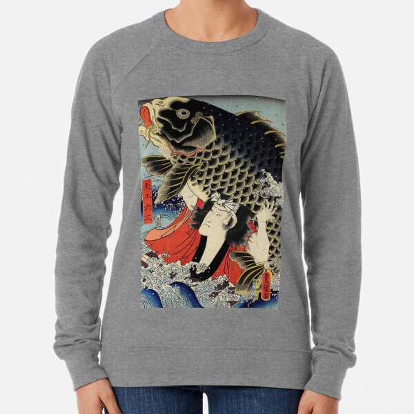 Japanese Edo ukiyo-e woodblock print: Benkei Battles Giant Carp by Utagawa Kuniyoshi Lightweight Sweatshirt