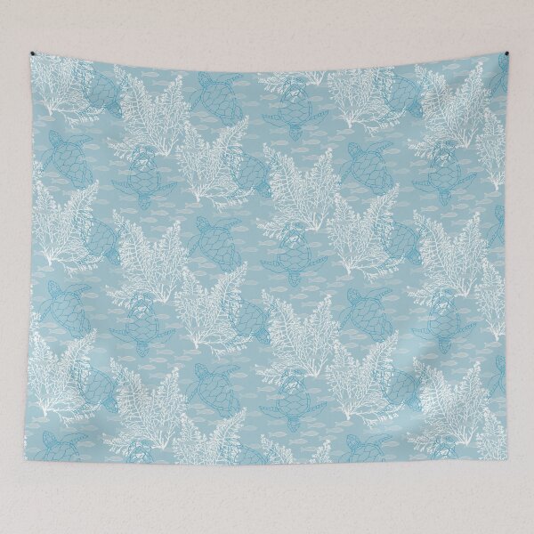 Item preview, Sea Turtles and Fish in Soft Blue Hues with White Kelp designed and sold by Laurie Pyszkowski.