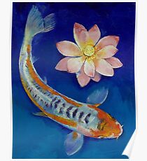 Koi Fish and Lotus Poster