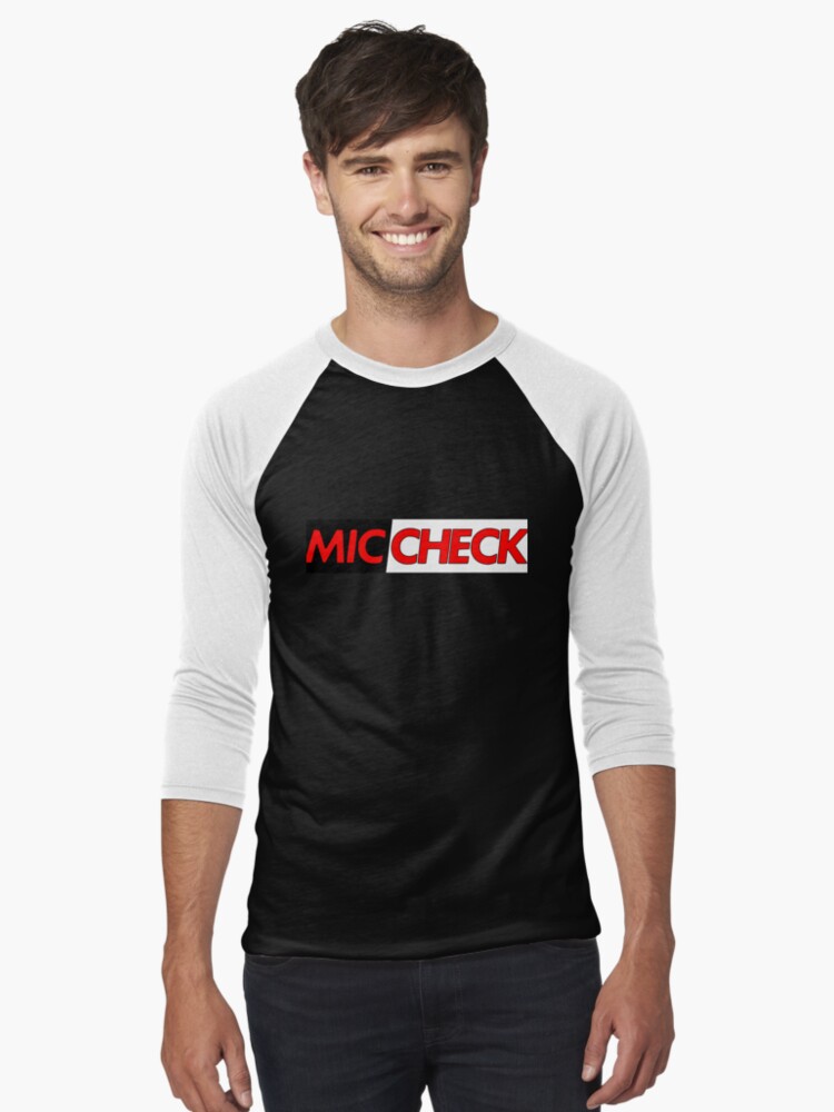 Thumbnail 1 of 3, Baseball ¾ Sleeve T-Shirt, Mic Check Slogan - Black/Red designed and sold by battlerapgear.