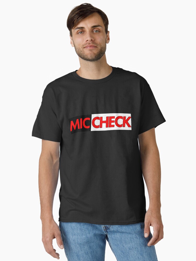 Thumbnail 1 of 7, Classic T-Shirt, Mic Check Slogan - Black/Red designed and sold by battlerapgear.