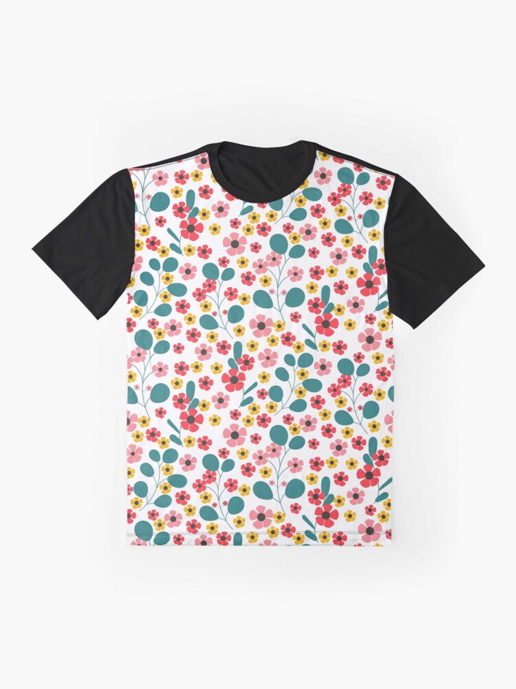 Thumbnail 4 of 5, Graphic T-Shirt, A Simple Colorful Pattern With Red And Pink Flowers designed and sold by Victoria Riabov.