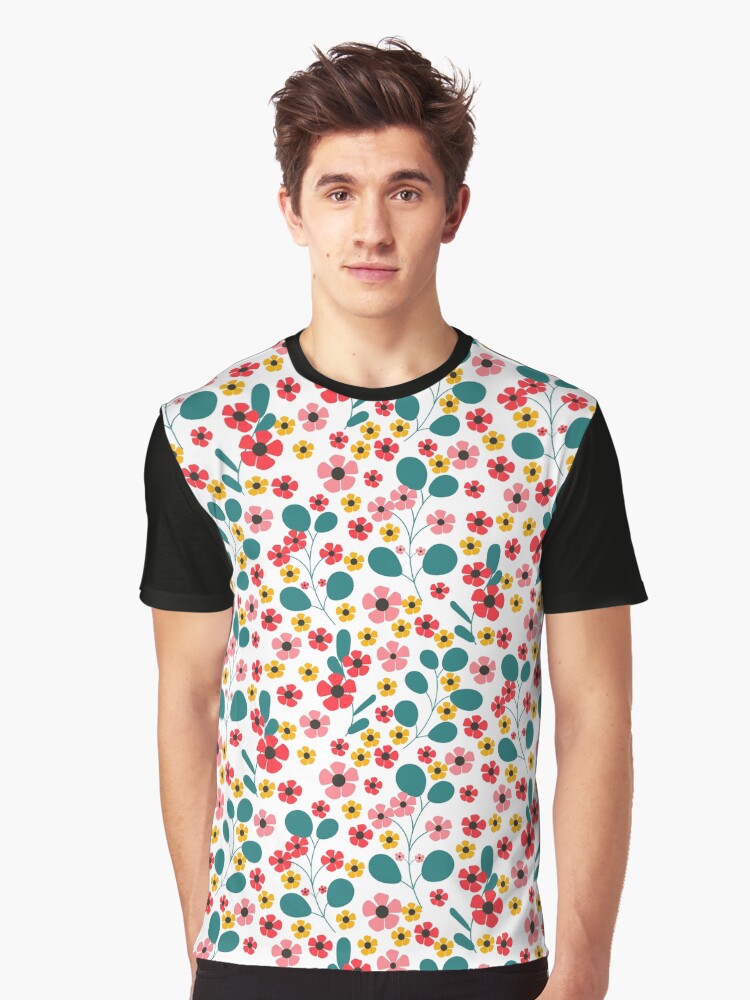 Thumbnail 1 of 5, Graphic T-Shirt, A Simple Colorful Pattern With Red And Pink Flowers designed and sold by Victoria Riabov.