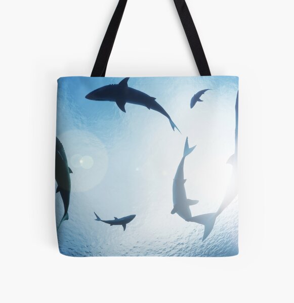 Sharks Circling All Over Print Tote Bag