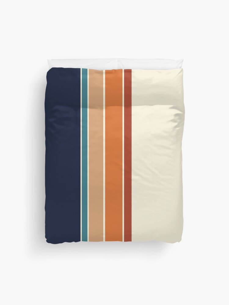 Thumbnail 1 of 2, Duvet Cover, Retro Vertical Stripes Orange Rust Blue designed and sold by MonstersMashU.