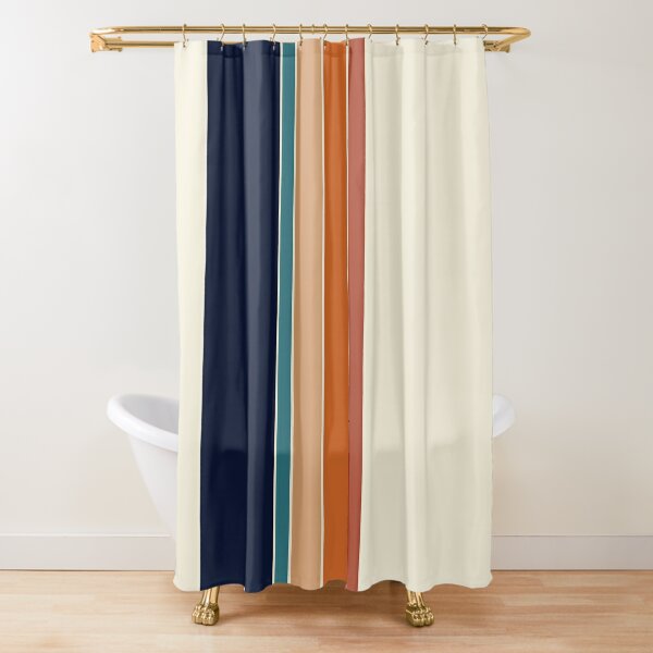 Retro Vertical Stripes Orange Rust Blue Shower Curtain