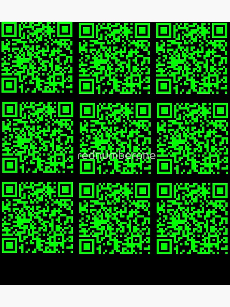 Rick Roll funny prank Video link readable QR Code 3x3 pattern white neon  green | Poster