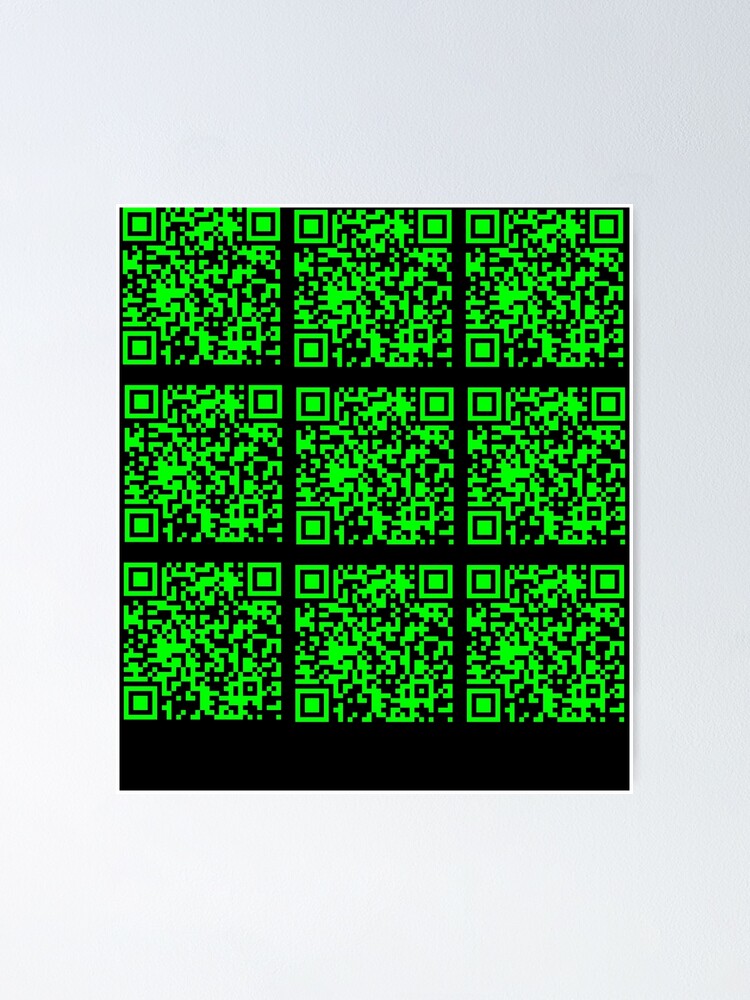 Rick Roll funny prank Video link readable QR Code 3x3 pattern white neon  green | Poster
