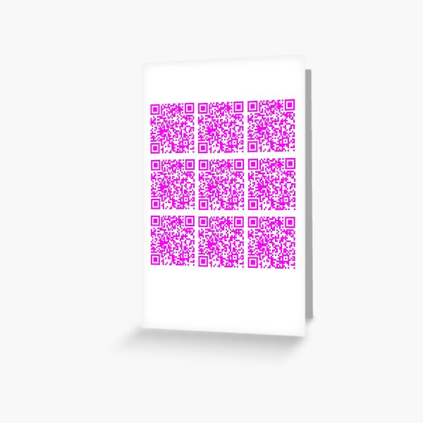 Rick Roll funny prank Video link readable QR Code 3x3 pattern white fuchsia  | Greeting Card