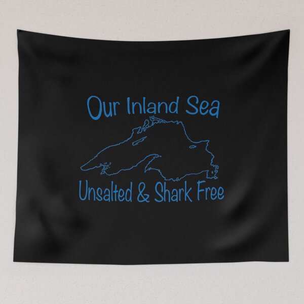 Item preview, Lake Superior Inland Sea - Sea Blue outline & black background designed and sold by EcoElsa.