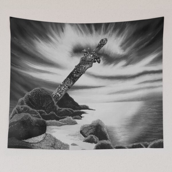 Item preview, Amazon Sword in the Stone Black and White Seascape Sunset designed and sold by Kim Andrews.