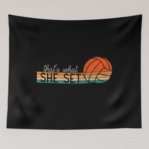 Item preview, Funny Volleyball Pun "That's What She Set" Retro Sunset Graphic  designed and sold by DSweethearts.