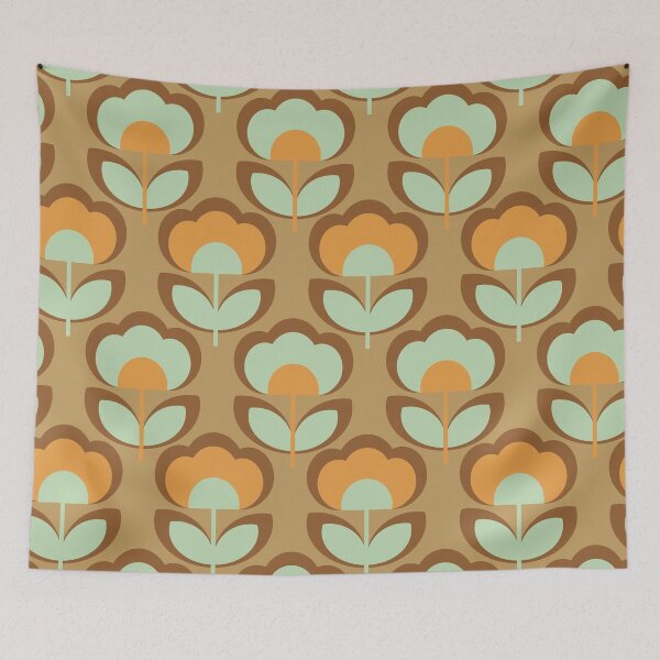 Item preview, 70s style faded beige graphic flower pattern designed and sold by Pattern Art Designs.