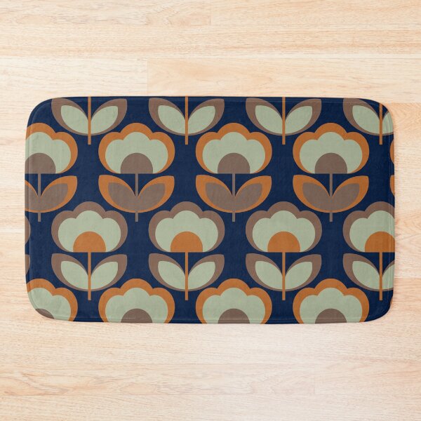 Item preview, 70s style dark blue graphic flower pattern designed and sold by Pattern Art Designs.